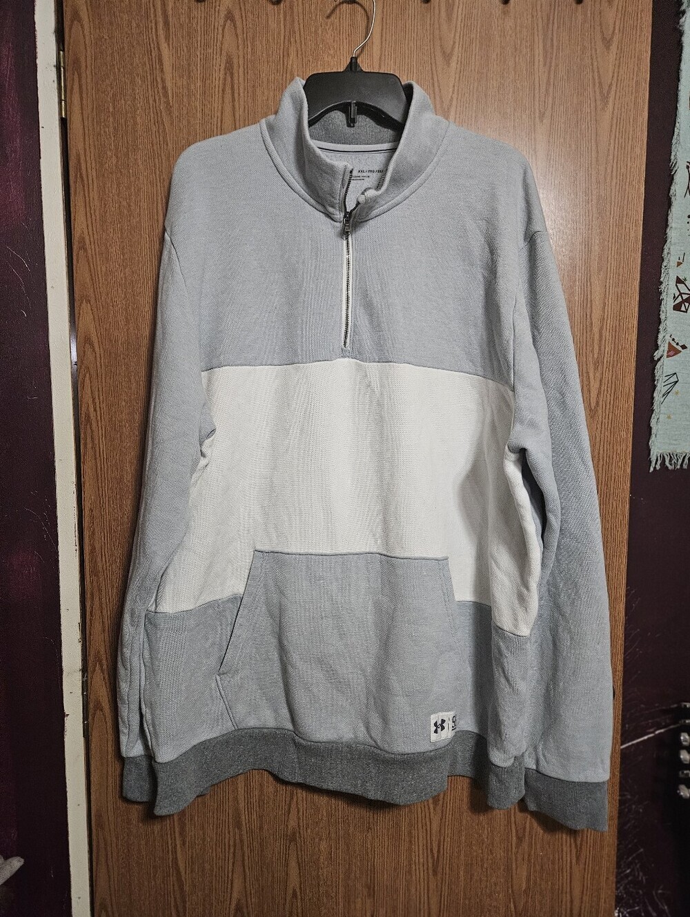 Under Armour Mens Playback 1/4 Gray And White Colorblock Jacket Loose Size XXL!
